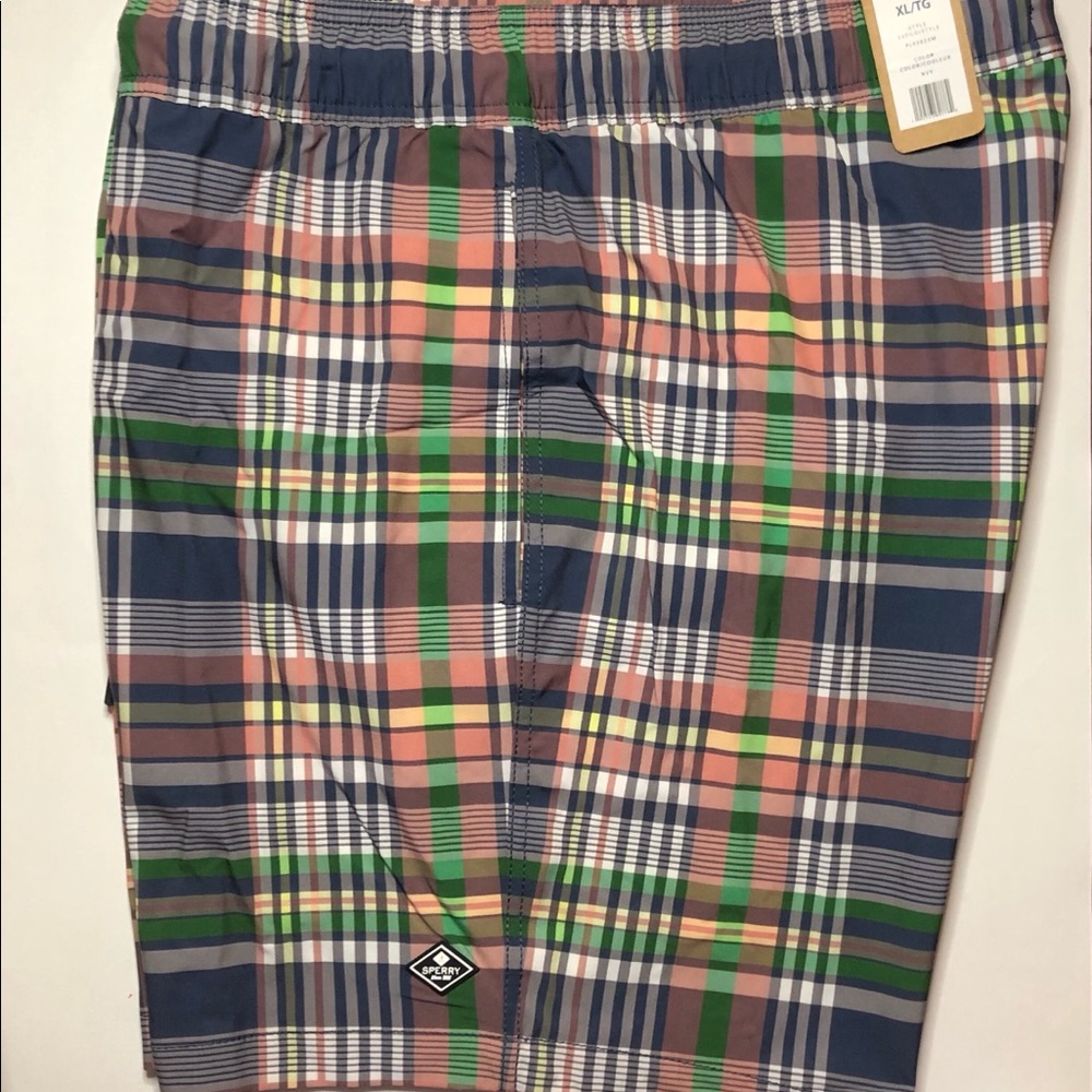Sperry Navy Plaid Swim Trunks